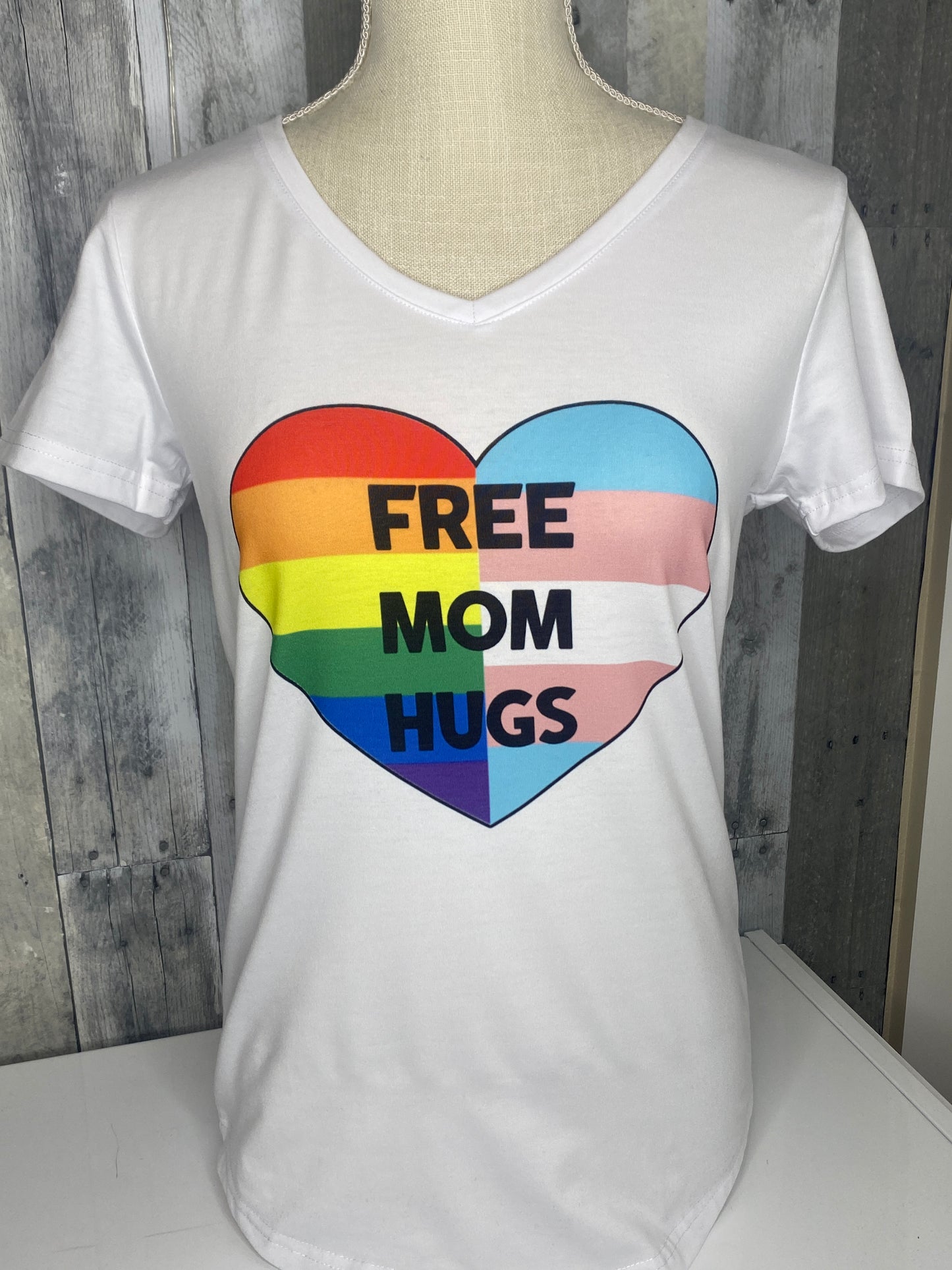 Free Mom Hugs Pride Shirts V-Neck or Crewneck