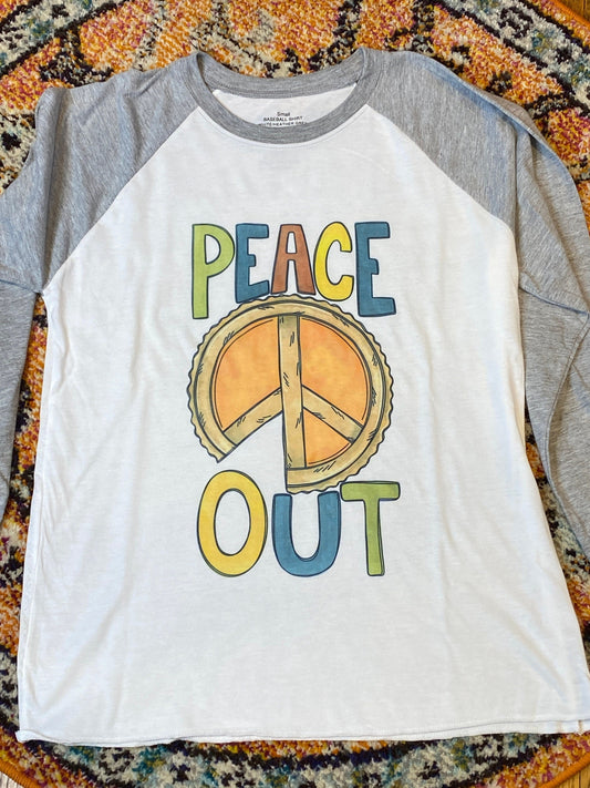 Peace Out, Peace Pie Raglan Shirt, Heather Gray - Binnie & Bopper Designs