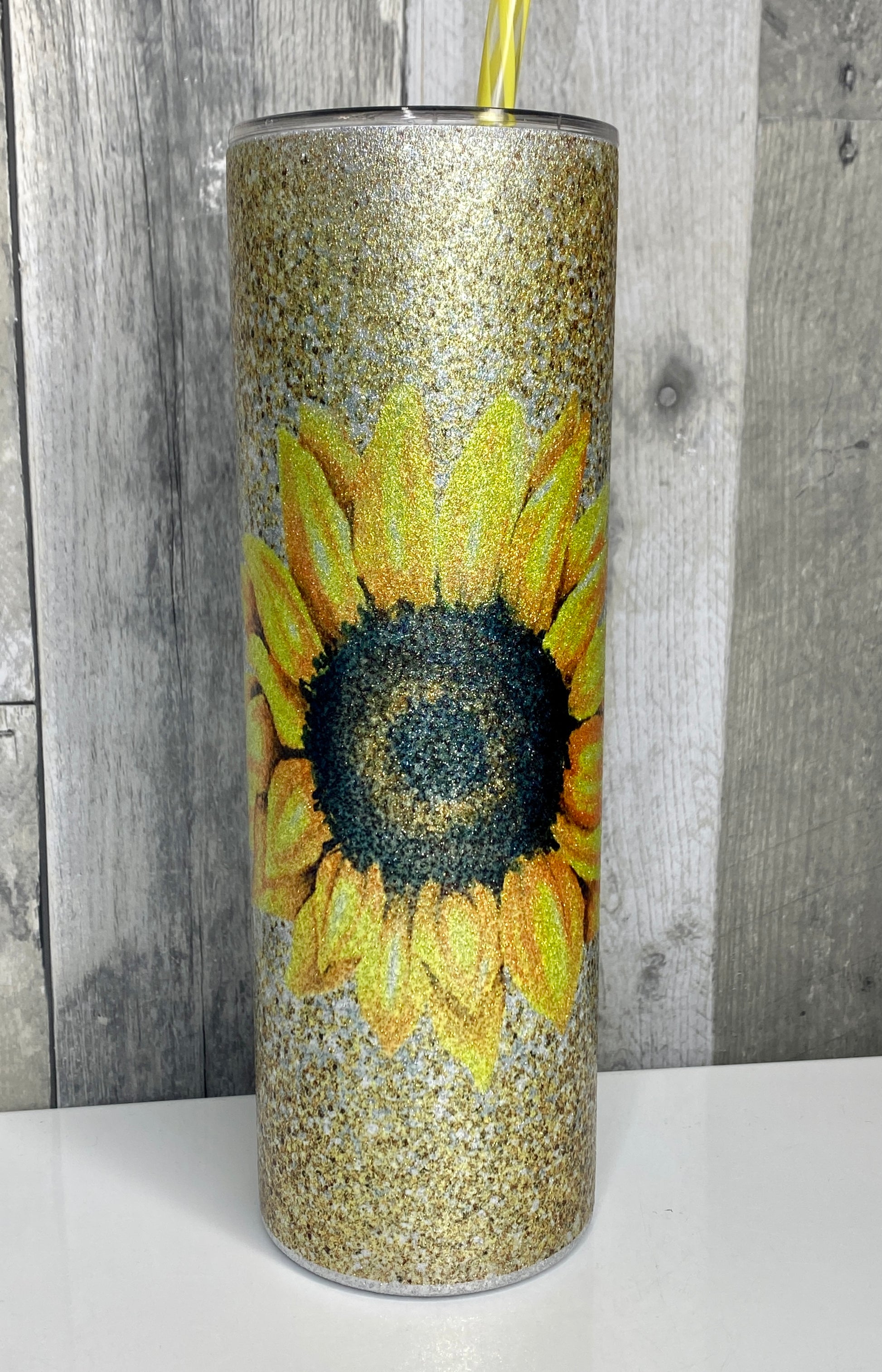 30oz Sunflower with Gold and Silver Glitter Tumbler - Binnie & Bopper Designs
