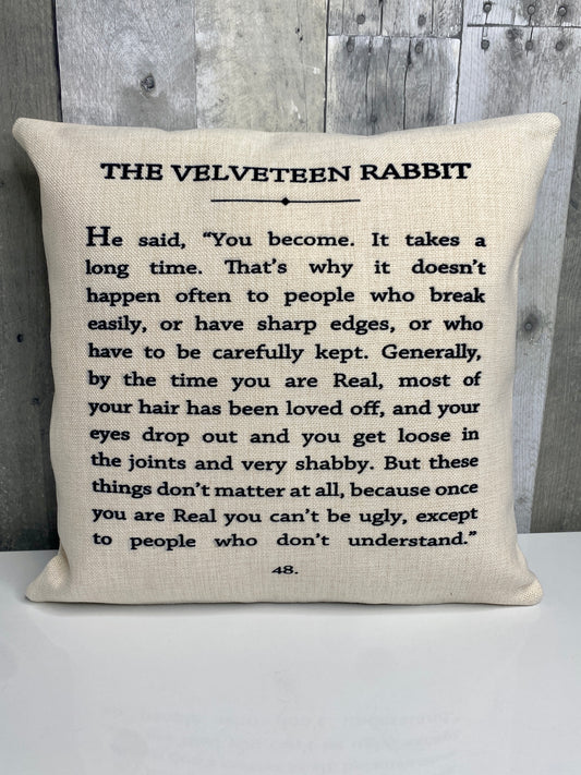 You Become, Velveteen Rabbit Inspired Pillow - Binnie & Bopper Designs