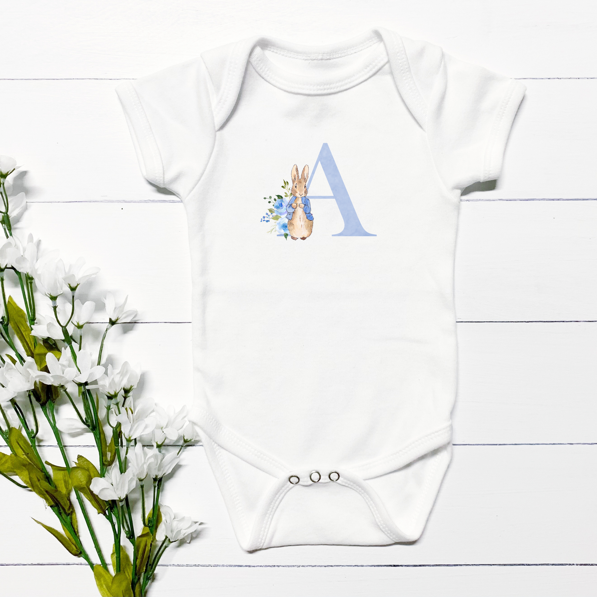 Baby Boy Floral Flopsy Bunny, Peter Rabbit Infant Bodysuit - Binnie & Bopper Designs