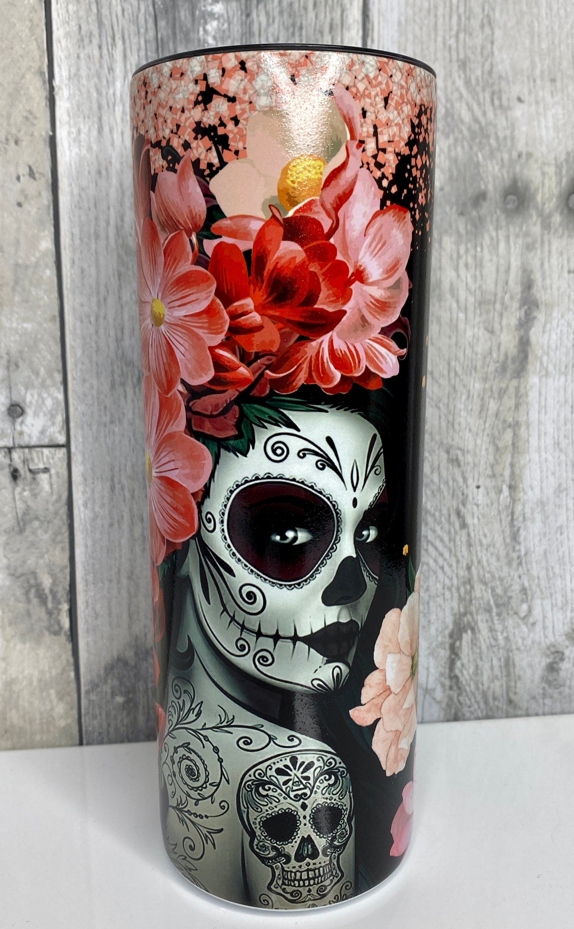 Sugar Skull Frosted Glass Tumbler, Sugar Skull Iced Coffee Tumbler, Cup  With Lid and Straw, Sugar Skull Gift 