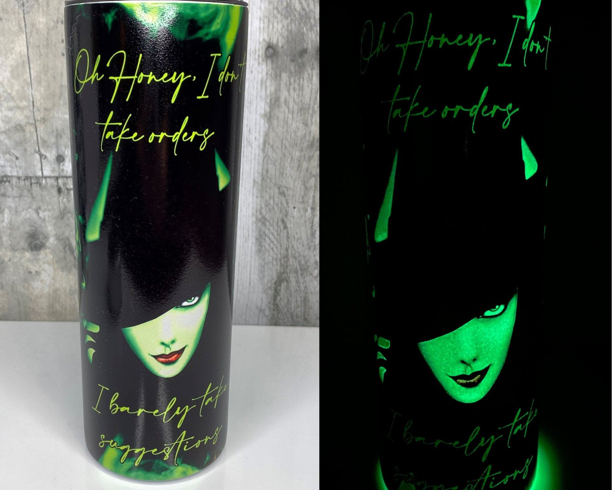 Glow in the Dark Wicked Tumbler, Elphaba Tumbler - Binnie & Bopper Designs