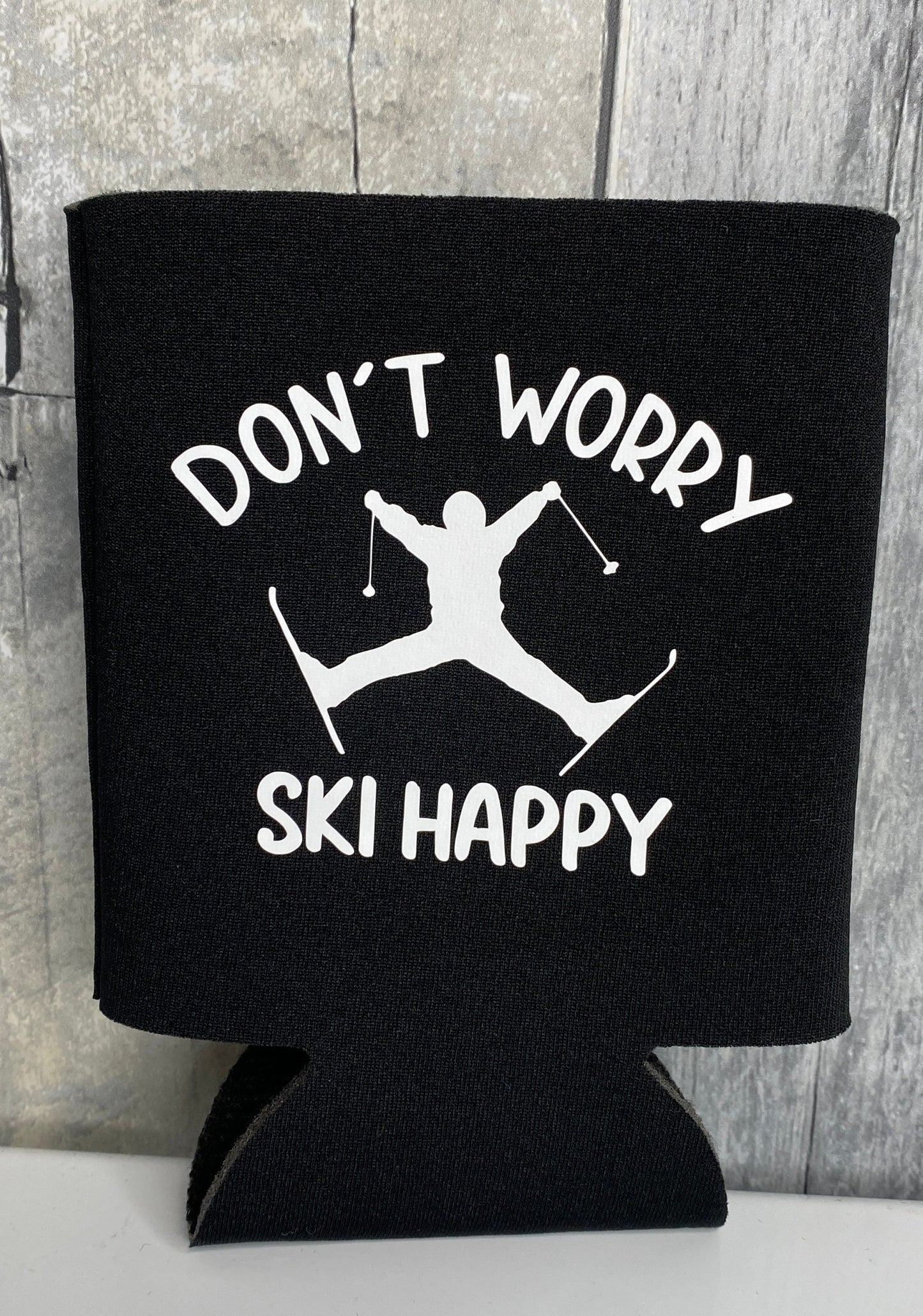 Don't Worry Ski Happy Cozie, Can Cooler - Binnie & Bopper Designs