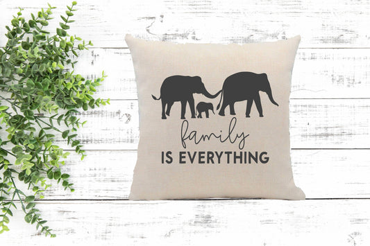 Family Is Everything, Elephants Throw Pillow - Binnie & Bopper Designs