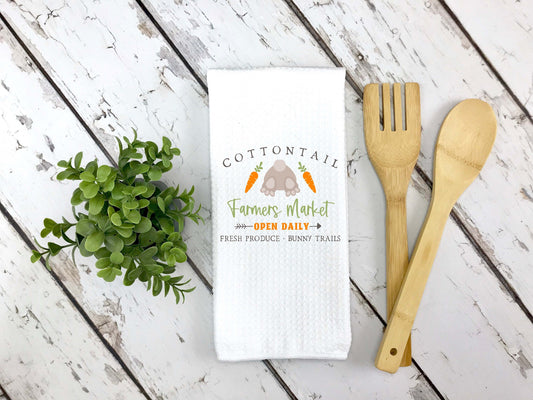 Cottontail Farmer's Market Bunny Dish Towel, Easter Towel - Binnie & Bopper Designs