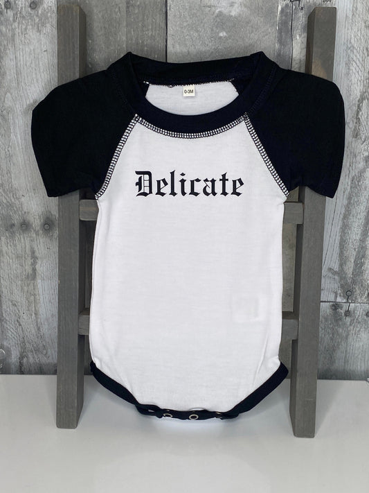 Delicate, Swiftie Inspired, Raglan Infant Bodysuit - Binnie & Bopper Designs
