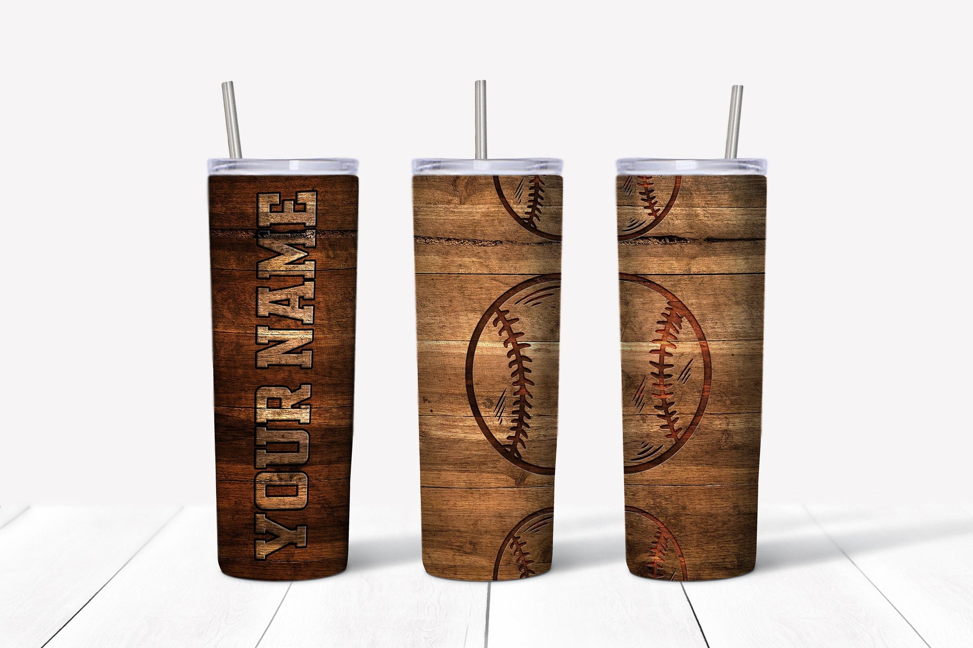 Baseball Wood Grain Effect Tumbler - Binnie & Bopper Designs