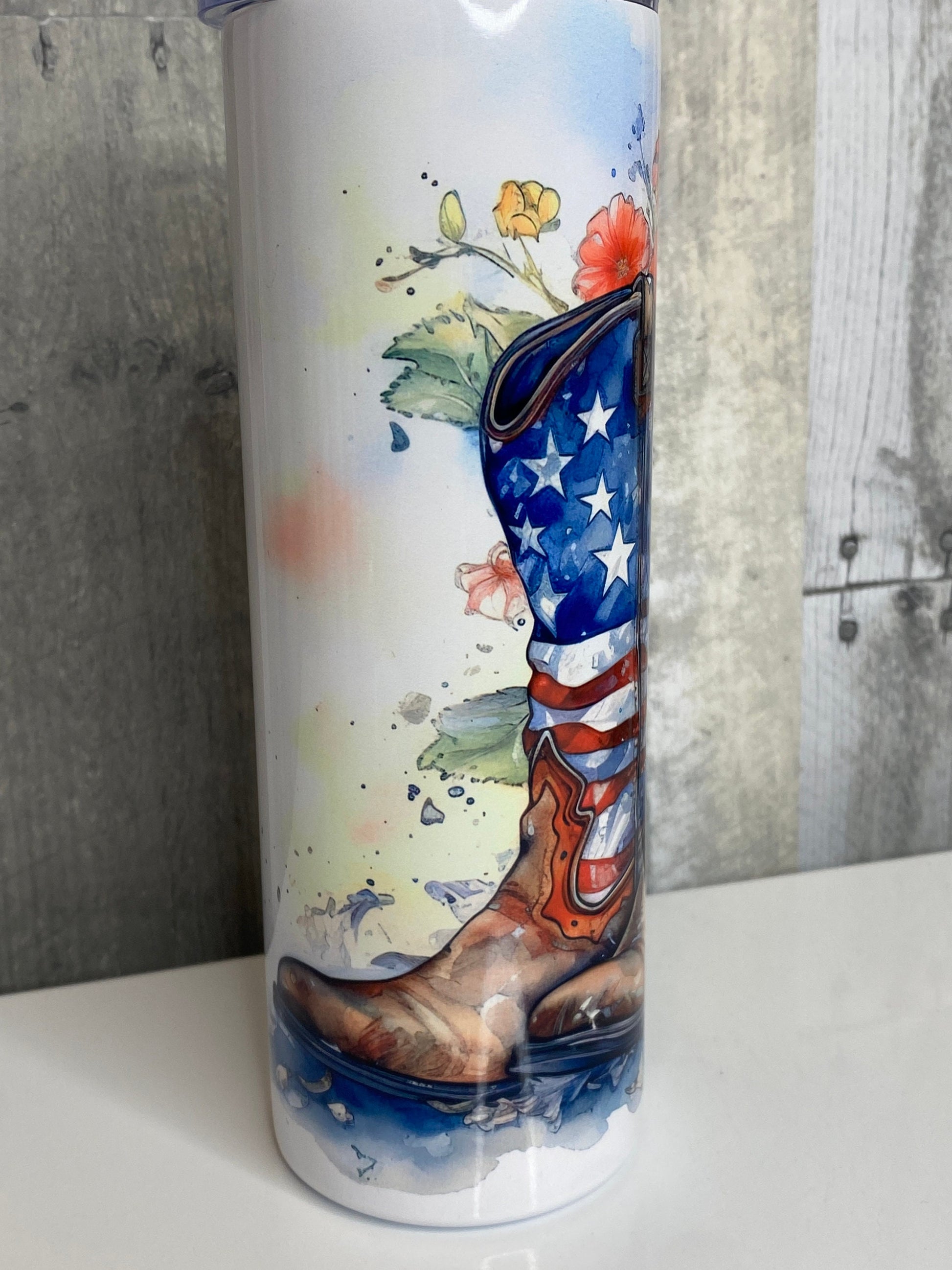 Patriotic Floral Cowgirl Boot Tumbler - Binnie & Bopper Designs