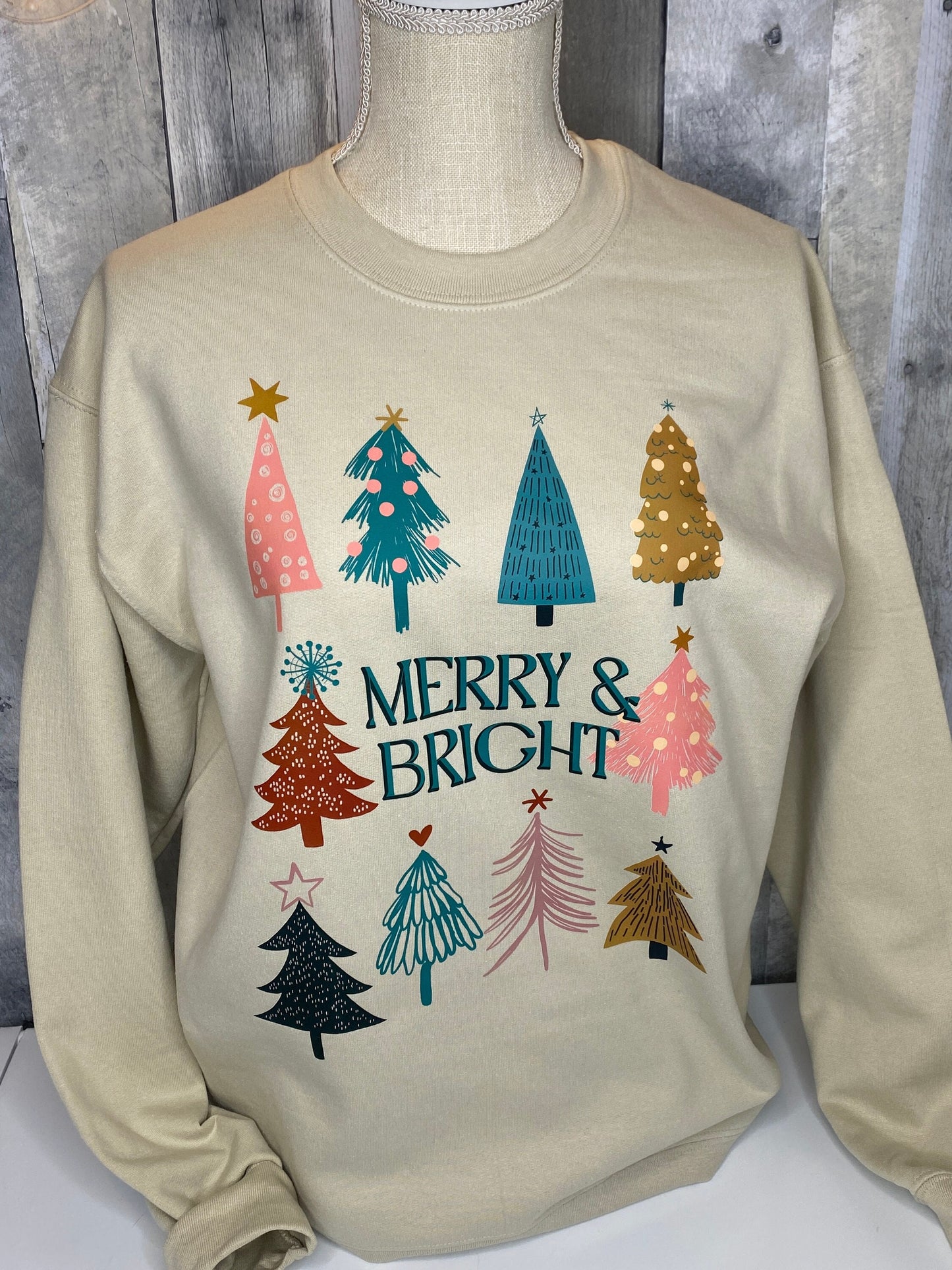 Merry & Bright Christmas Tree Collage Crewneck