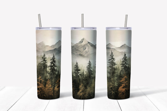 Forest and Mountains Nature Tumbler, 20 or 30oz Insulated Tumbler