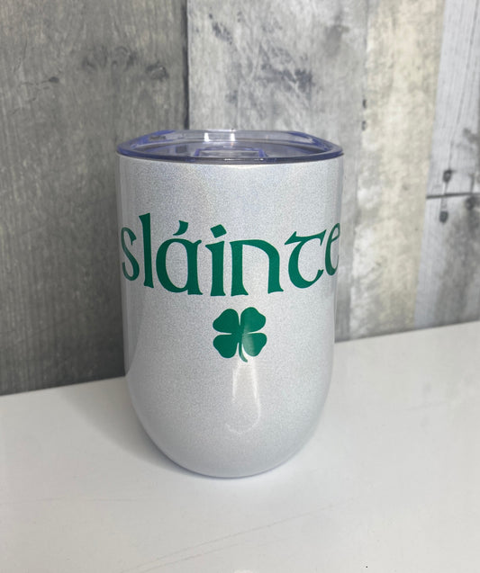 Slainte, St. Patrick's Day, 12oz Insulated Wine Tumbler